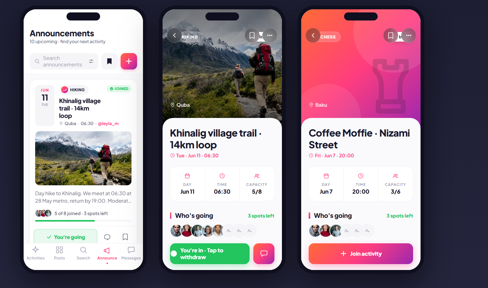 Group events — Khinalig hike + Coffee meetup