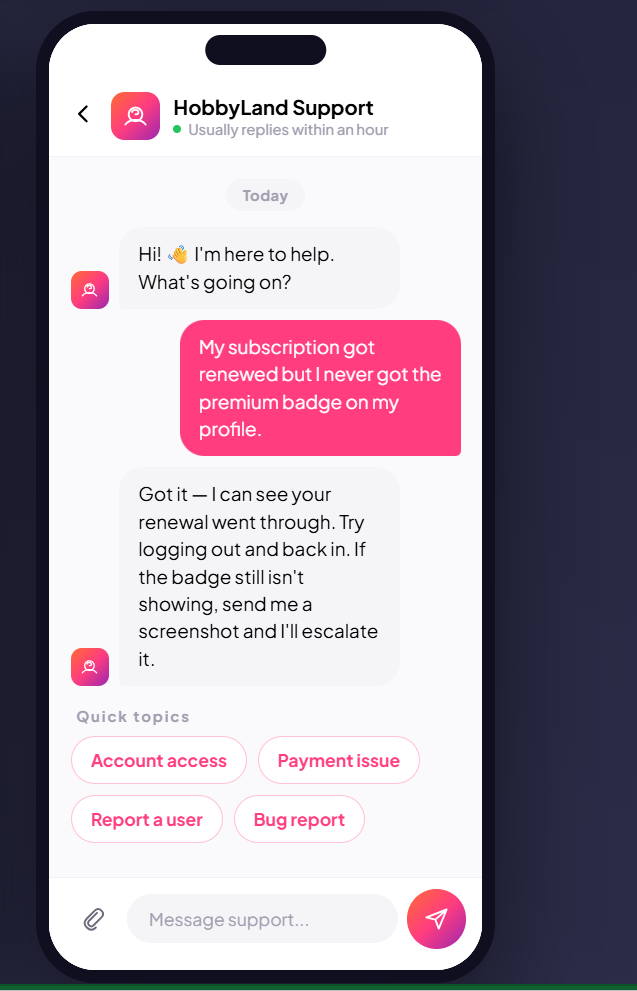 HobbyLand support chat